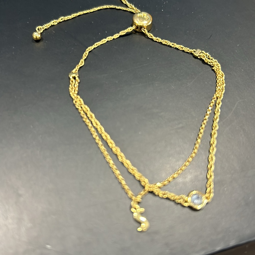 KATE SPADE Bracelet Gold Tone Initial Letter  “S” Adjustable 2 Strand Bling NEW
